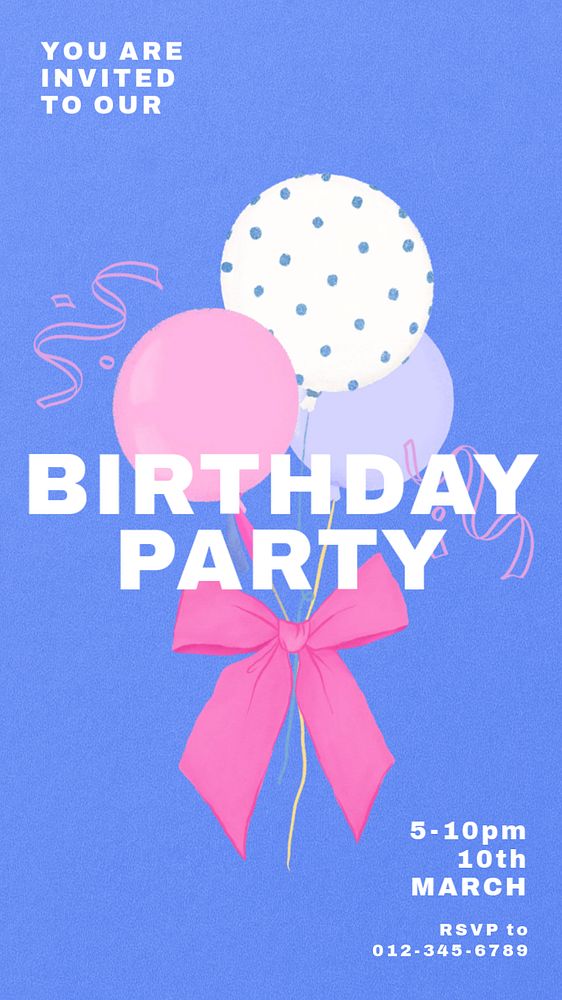 Birthday party Facebook story template, editable digital painting remix