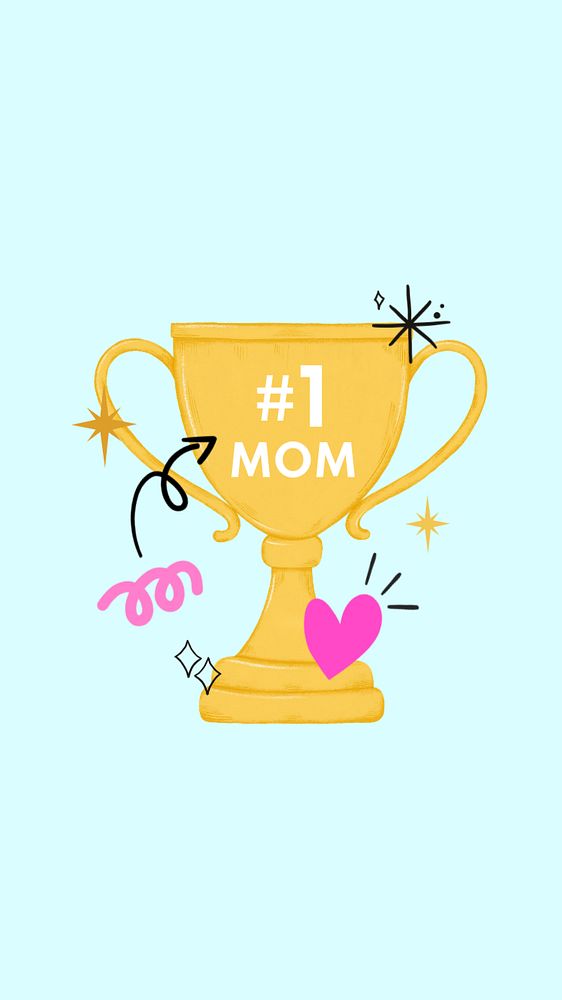 Mother's day celebration iPhone wallpaper, editable #1 mom trophy digital painting remix