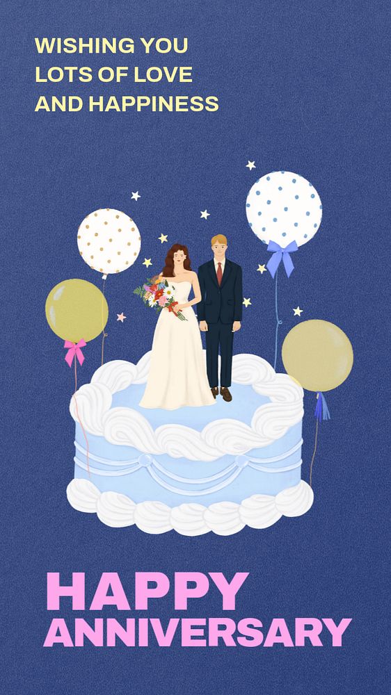 Wedding cake Facebook story template, editable digital painting remix