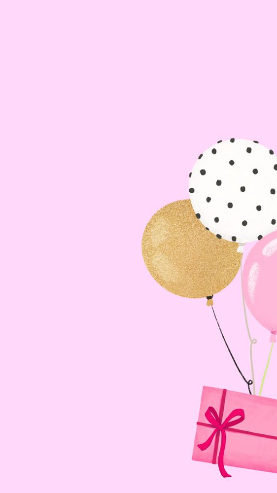 Birthday party balloons phone wallpaper, cute pink background