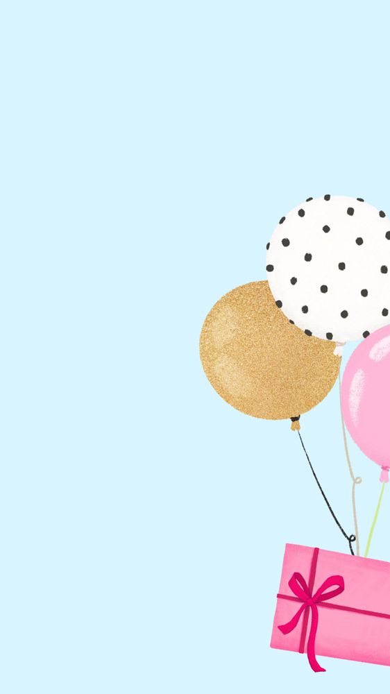 Birthday party balloons phone wallpaper, cute pink background