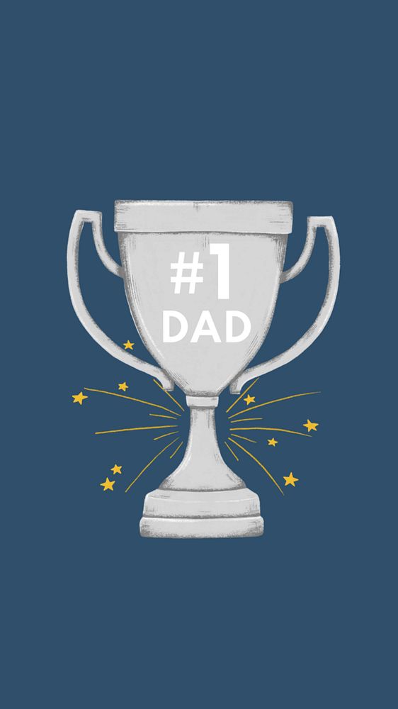 Father's day celebration iPhone wallpaper, editable #1 dad trophy digital painting remix