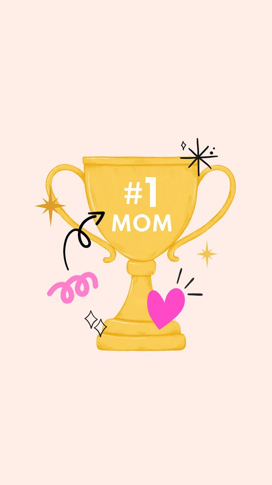 #1 mom trophy phone wallpaper, Mother's day celebration, editable digital painting remix