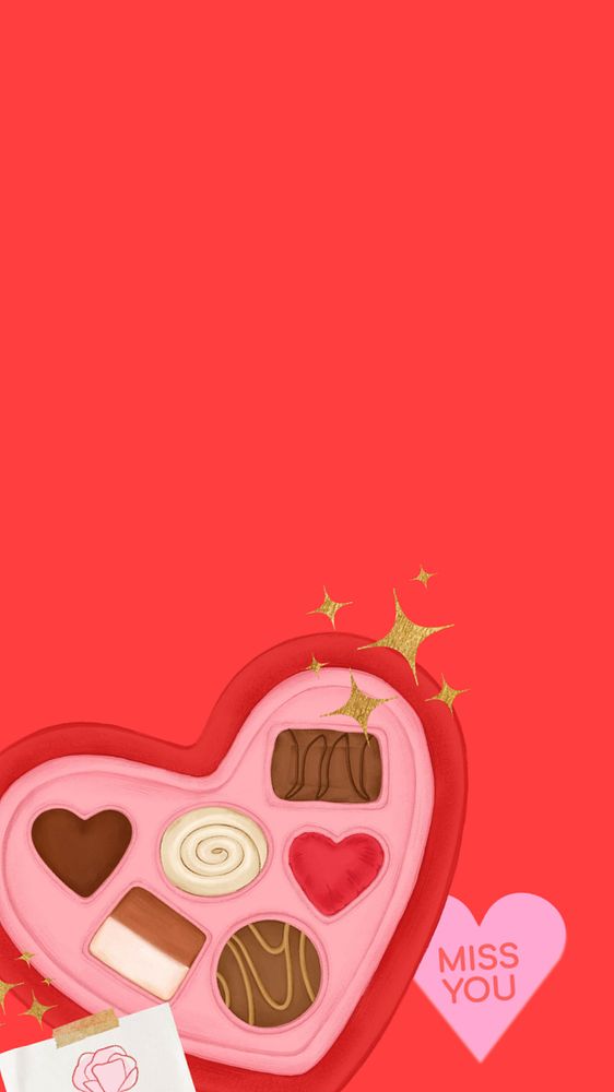 Valentine's chocolate iPhone wallpaper, editable festive digital painting remix