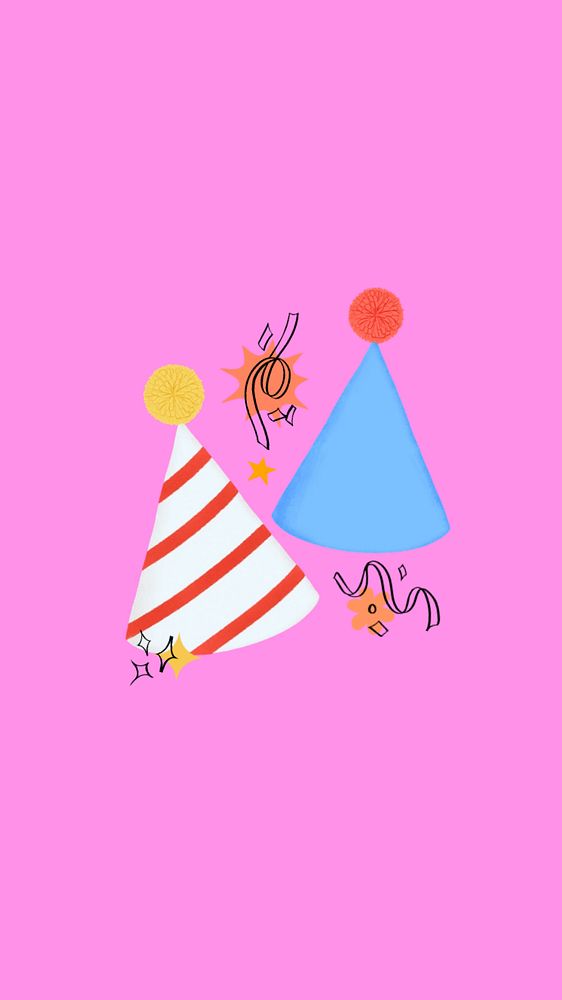 Birthday party hats iPhone wallpaper, editable digital painting remix