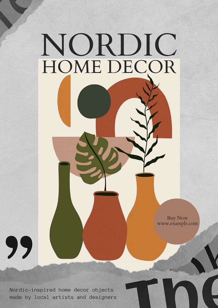 Nordic home decor poster template, customizable design