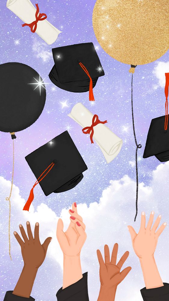 Aesthetic graduation party iPhone wallpaper, editable digital painting remix