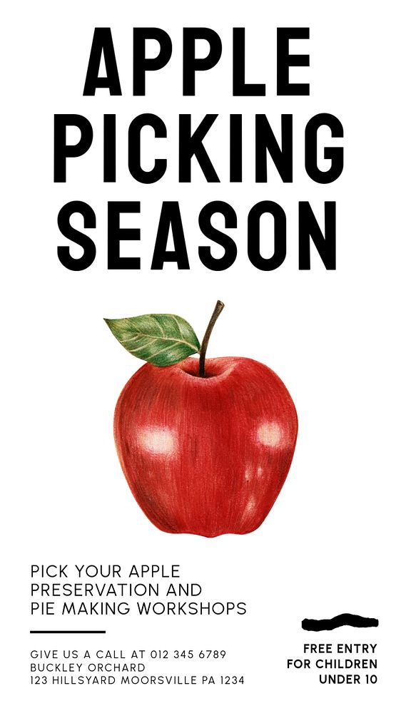 Apple picking season poster Instagram story template, customizable social media design 