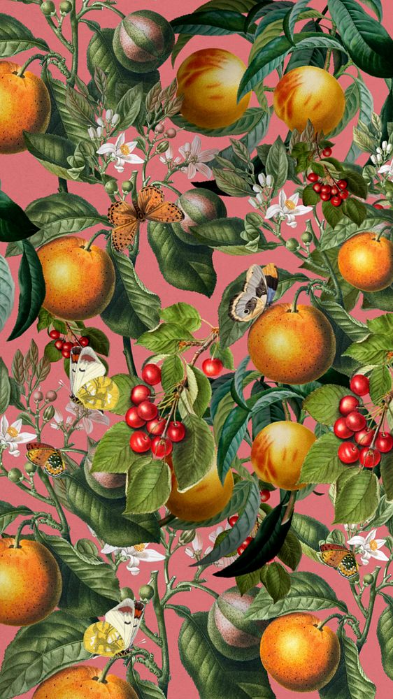 Tropical orange pattern iPhone wallpaper, vintage fruit illustration, editable design