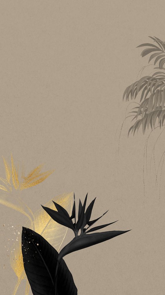 Bird of paradise iPhone wallpaper, brown exotic plant border, editable design