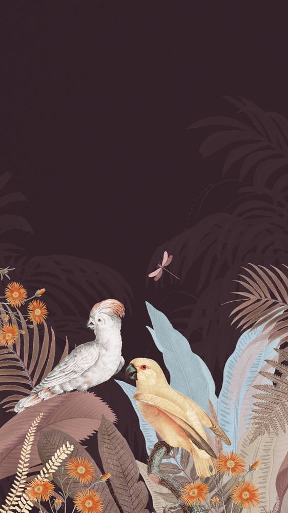 Exotic jungle bird iPhone wallpaper, aesthetic botanical background, editable design