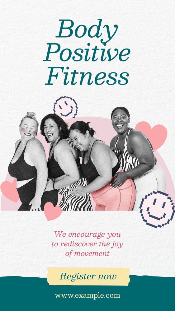 Body positive fitness Facebook story template, editable text