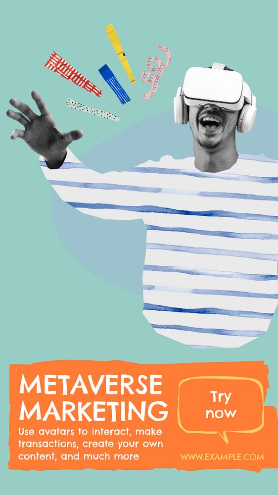 Metaverse marketing Facebook story template, editable text