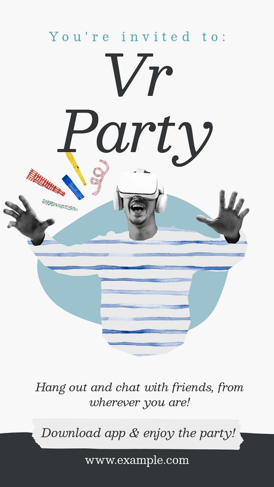 VR party Facebook story template, editable text