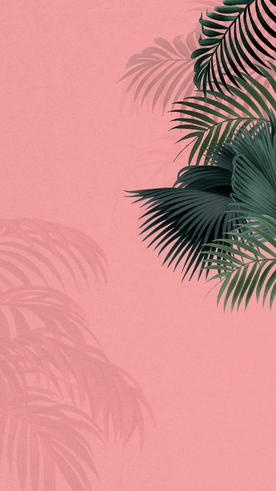 Pink palm leaf mobile wallpaper, tropical border background, editable design