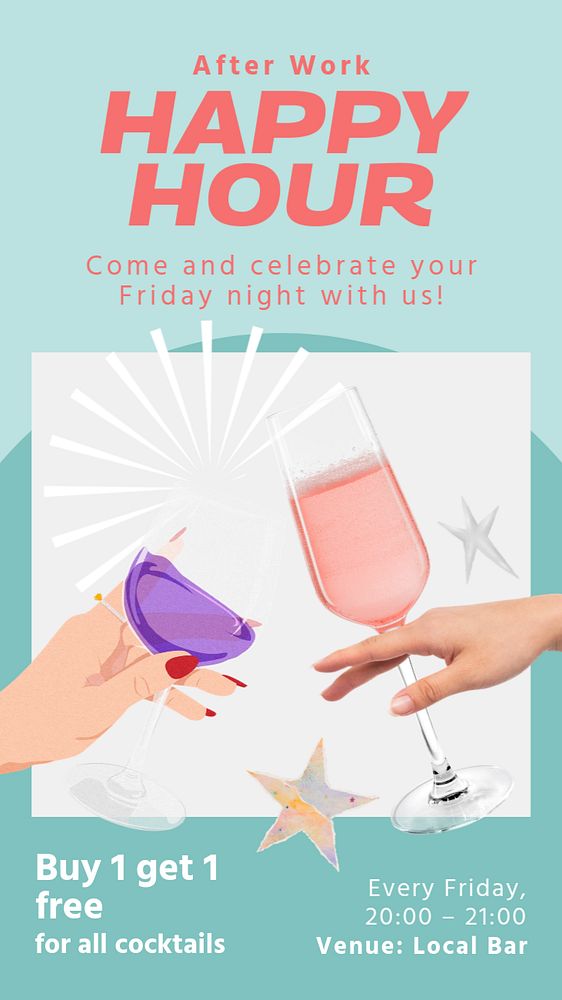 Happy hour Facebook story template, editable text