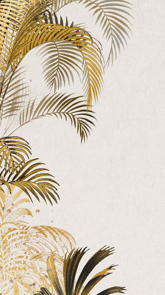 Gold palm leaf iPhone wallpaper, botanical border beige background, editable design