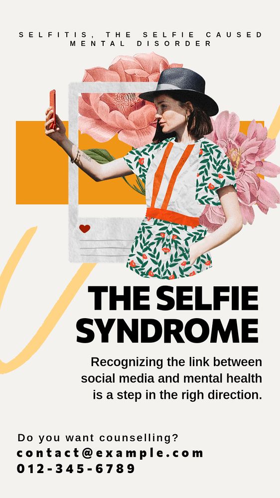 Selfie syndrome Facebook story template, editable text