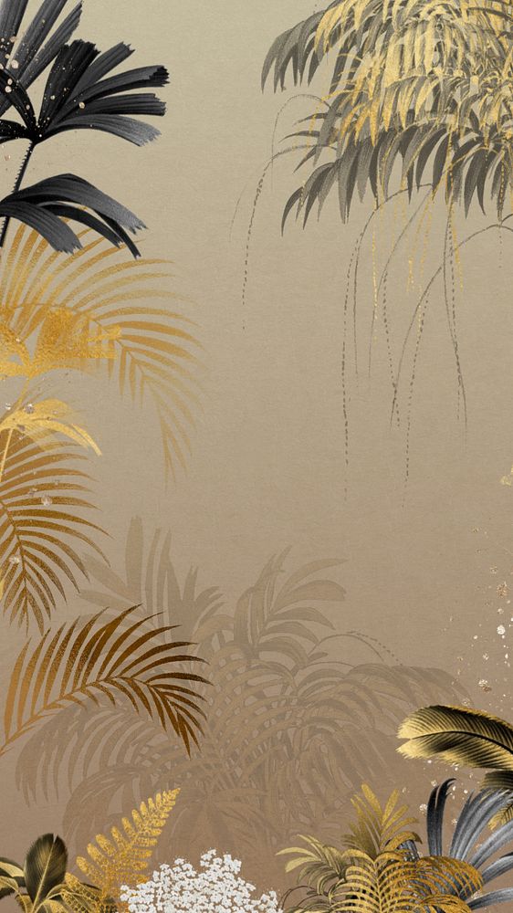 Gold palm leaf iPhone wallpaper, botanical border frame background, editable design