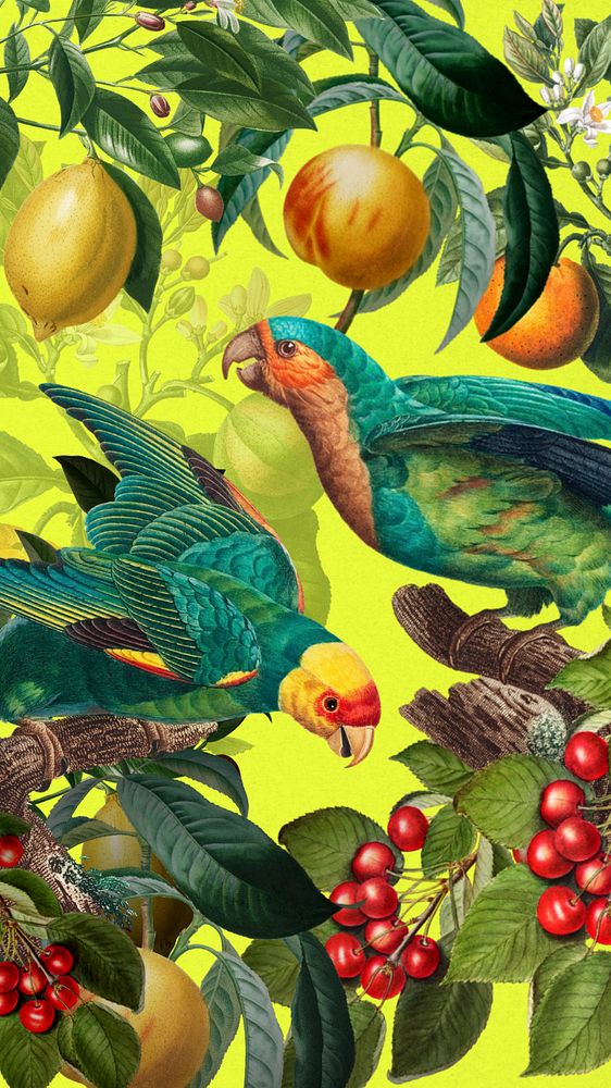 Tropical birds pattern mobile wallpaper, jungle illustration, editable design