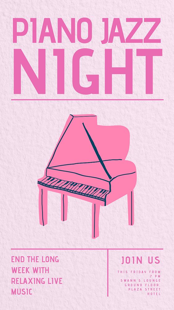 Piano jazz night Instagram story template, customizable social media design 