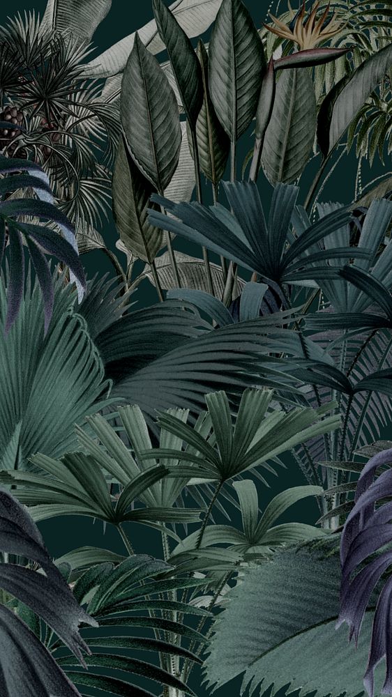 Wild jungle pattern phone wallpaper, vintage botanical illustration, editable design