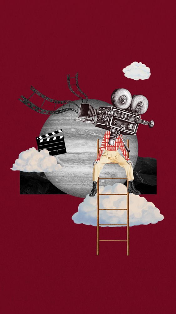 Movie production collage phone wallpaper, editable design