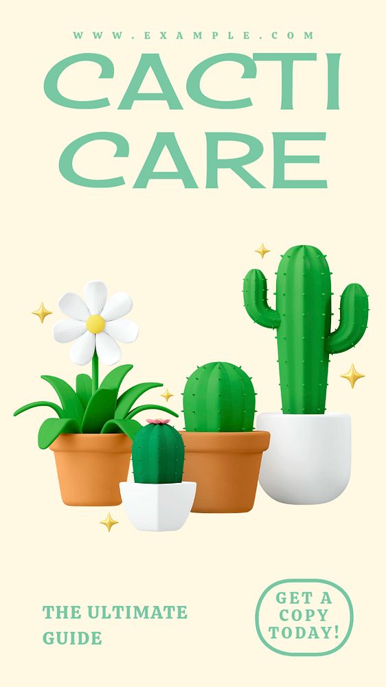 Cacti care book Instagram story template, customizable social media design 