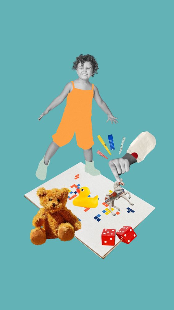 Kids toy collage mobile wallpaper, editable design