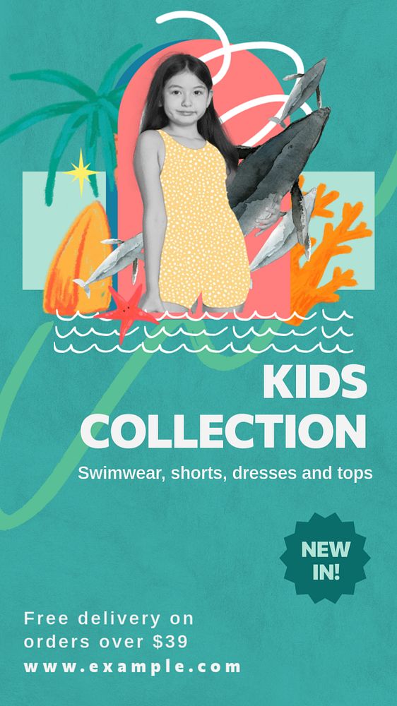 Kids collection Facebook story template, editable text