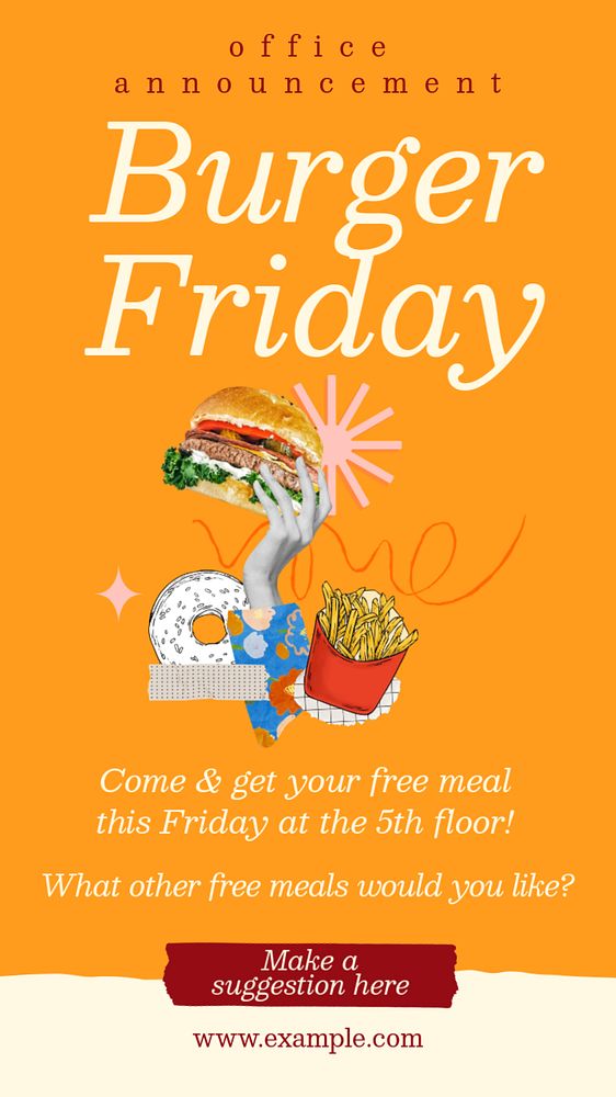 Burgers Friday Facebook story template, editable text