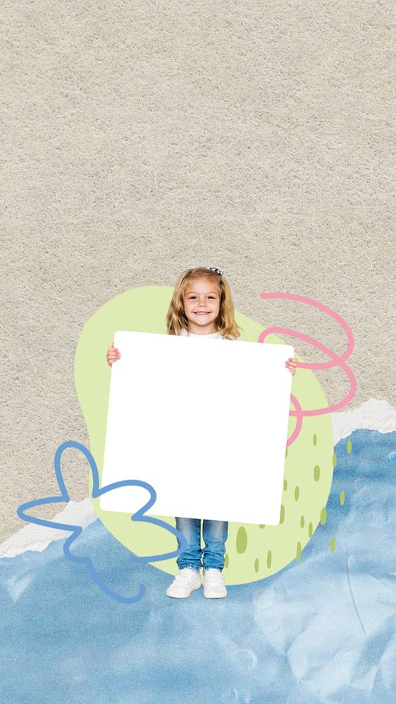 Kid holding sign mobile wallpaper editable design