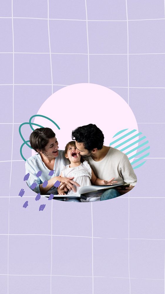 Happy family mobile wallpaper, purple  editable design