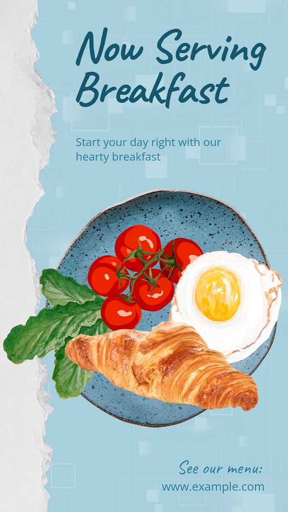 Breakfast restaurant ads Facebook story template, editable text