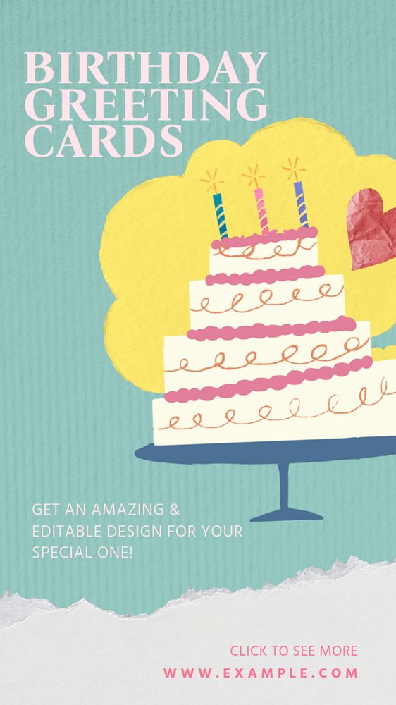 Birthday card Facebook story template, editable text