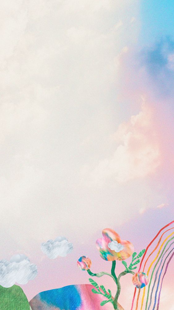 Pastel sky iPhone wallpaper, colorful nature collage, editable design