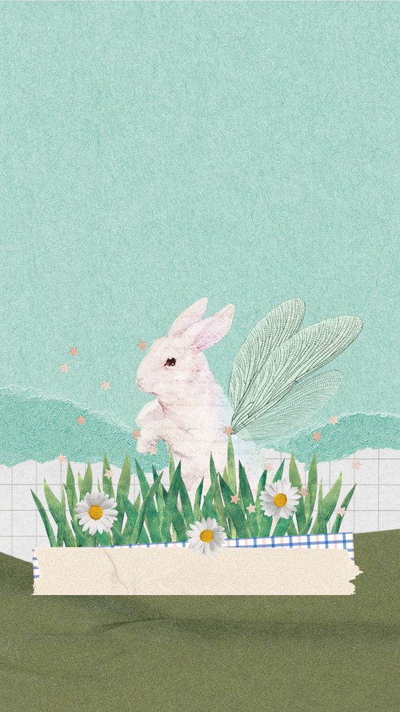 Editable winged rabbit iPhone wallpaper, Easter bunny collage design