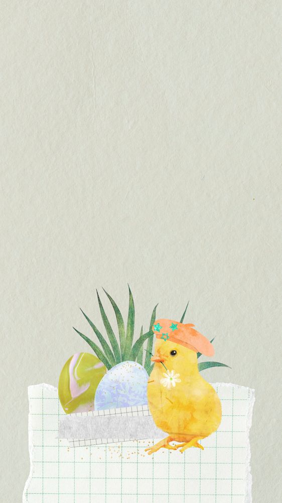 Little chick Easter mobile wallpaper, editable collage design