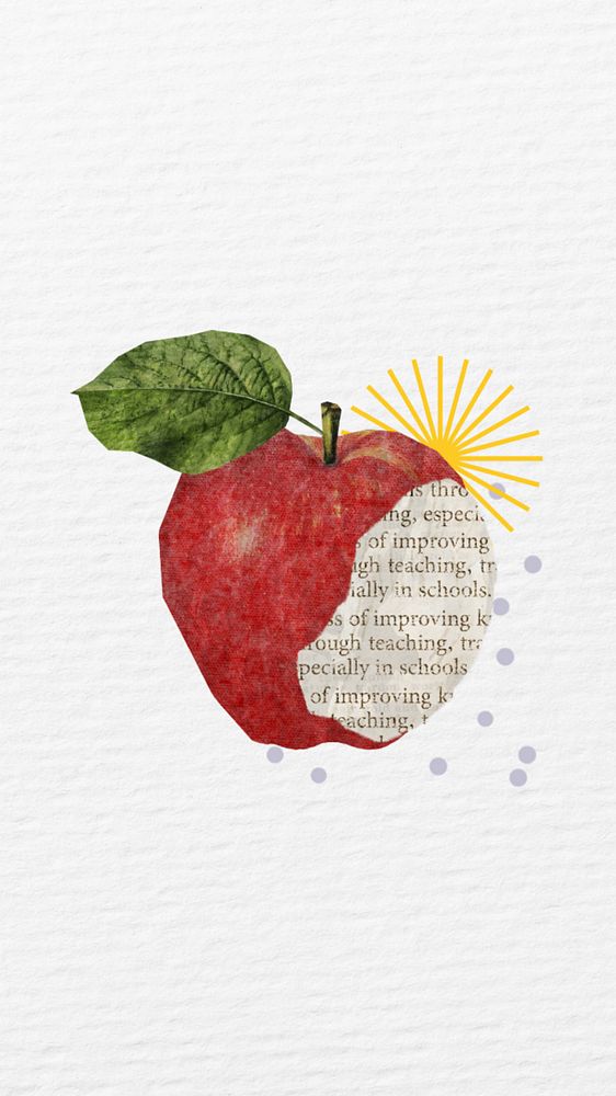 Editable education mobile wallpaper, bitten apple paper texture design