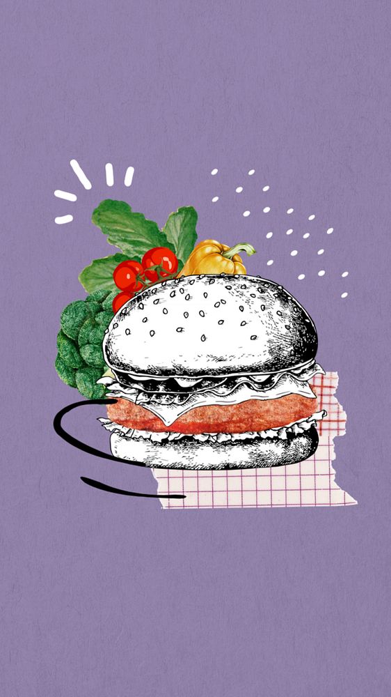 Plant-based burger food phone wallpaper, editable design