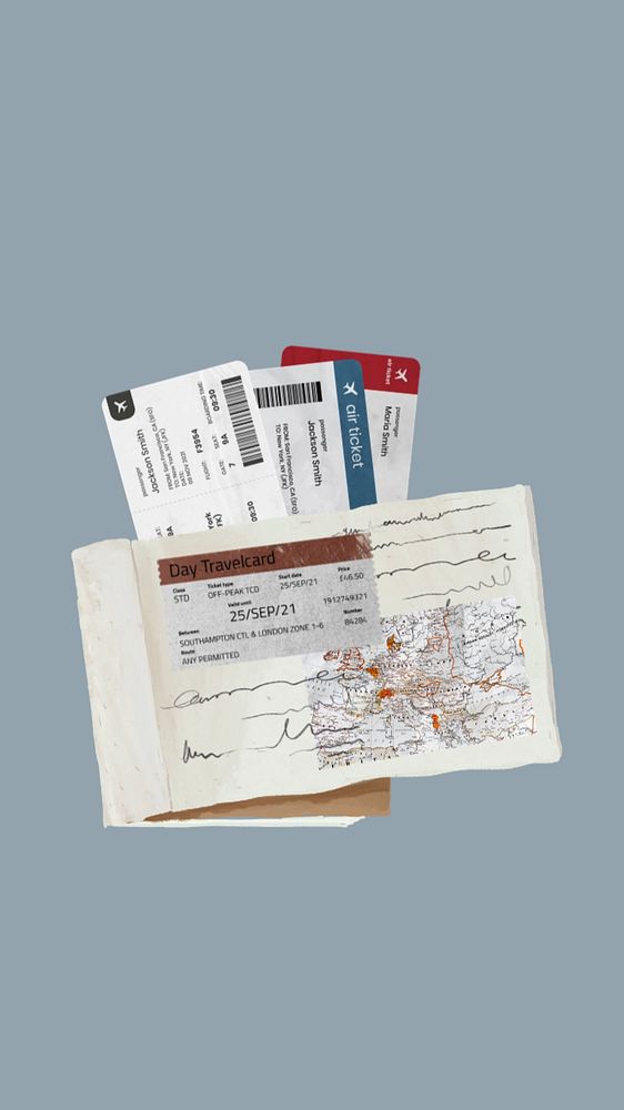 Travel iPhone wallpaper, editable flight tickets collage design