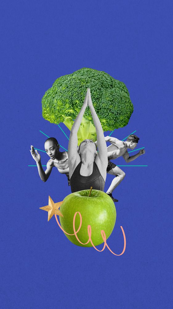 Healthy lifestyle collage phone wallpaper, editable design