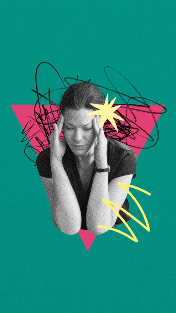 Stressing woman collage iPhone wallpaper, editable design