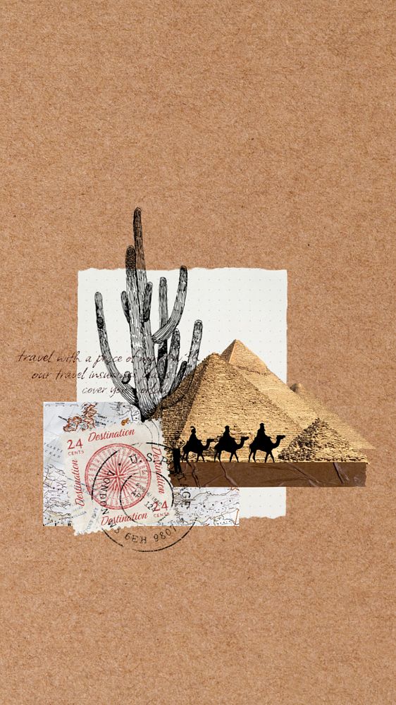 Egyptian pyramid mobile wallpaper, editable travel collage design