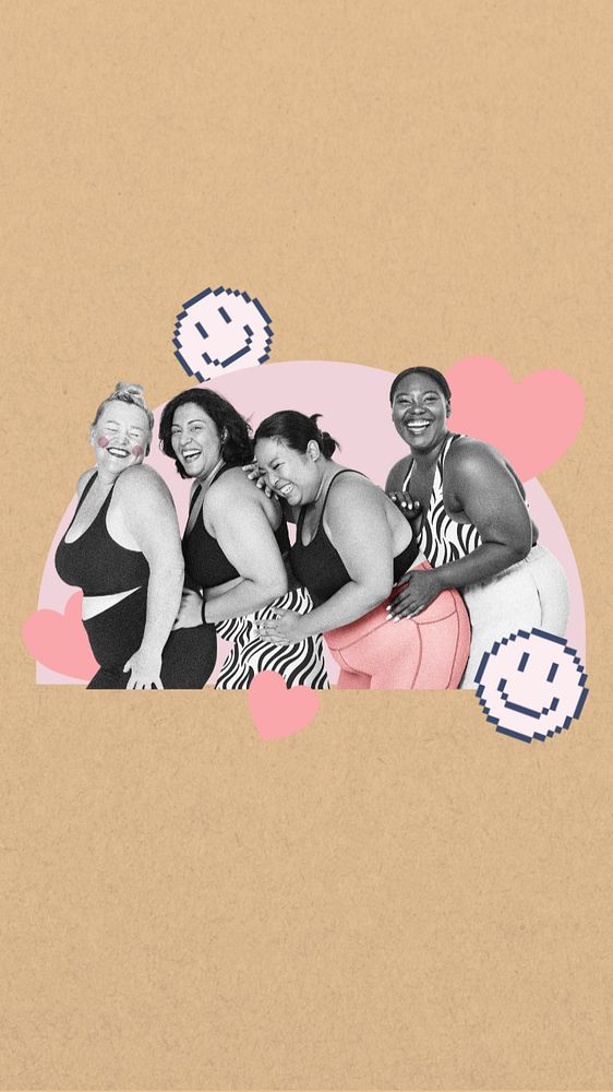 Diverse plus-sized women iPhone wallpaper, body positivity remix, editable design