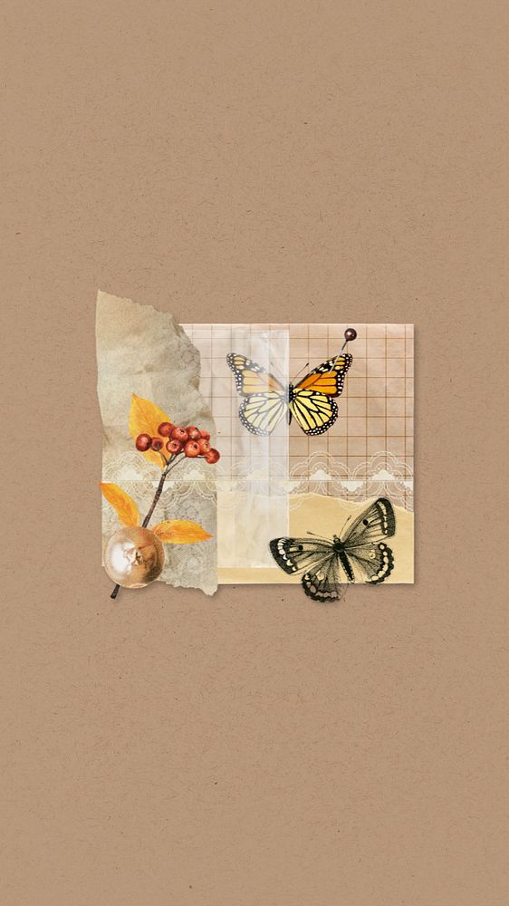 Editable Autumn collage iPhone wallpaper, grid paper design