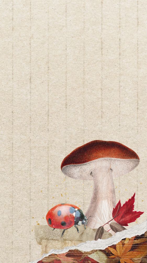 Editable Autumn iPhone wallpaper, mushroom & ladybug design