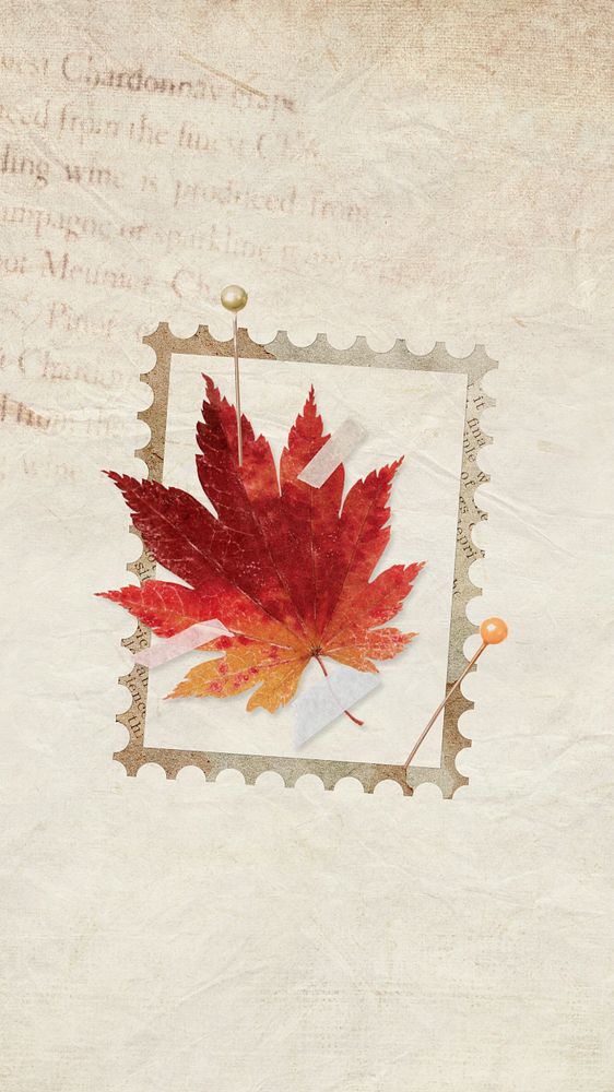 Maple leaf stamp iPhone wallpaper, editable Autumn design