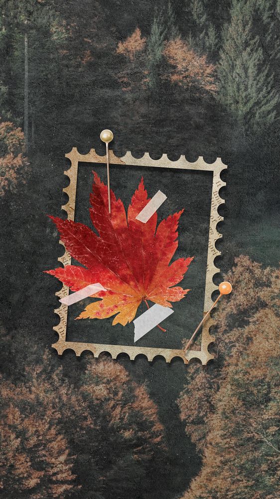 Autumn postage stamp mobile wallpaper, editable design