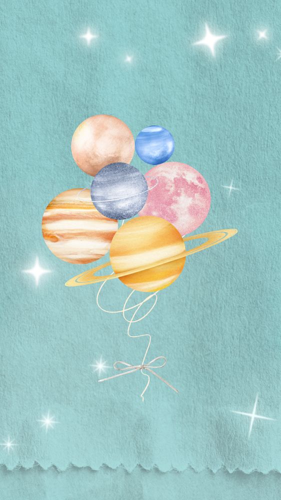 Planet balloons iPhone wallpaper, editable galaxy design